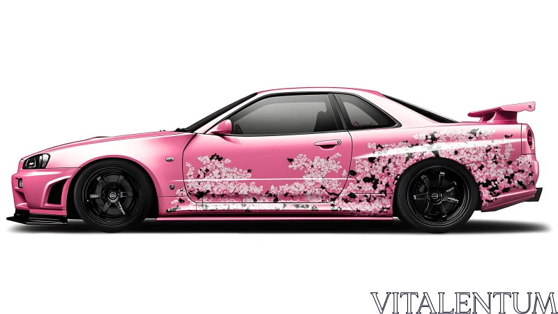 Pink tuner coupe with sakura livery and black aero kit.