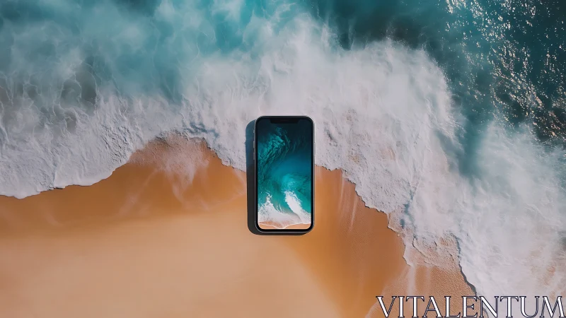 Shoreline smartphone portal where ocean and screen collide.