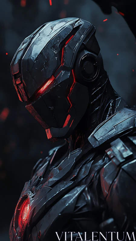 Armored dusk sentinel studies the ember-lit battlefield below