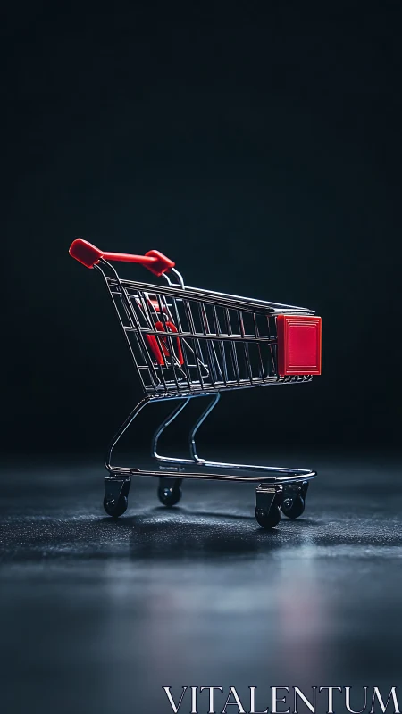 Miniature chrome trolley quietly rehearses supermarket dreams