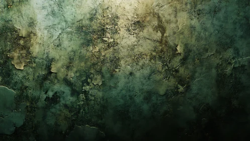 Textured green wall surface shows layered decay and wear