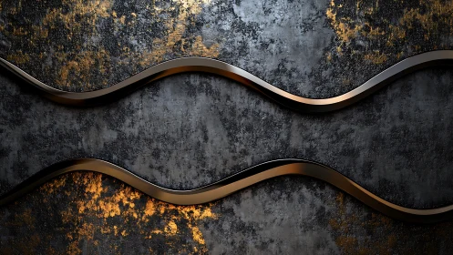 Molten metal waves on charcoal stone, quietly shimmering.