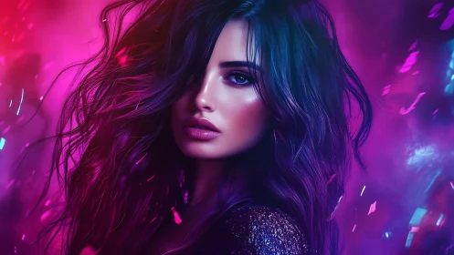 Glimmering neon portrait celebrates bold, cinematic beauty