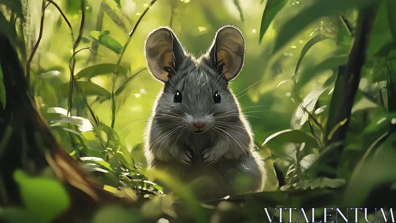 Backlit forest mouse rendered with shallow depth and soft bokeh