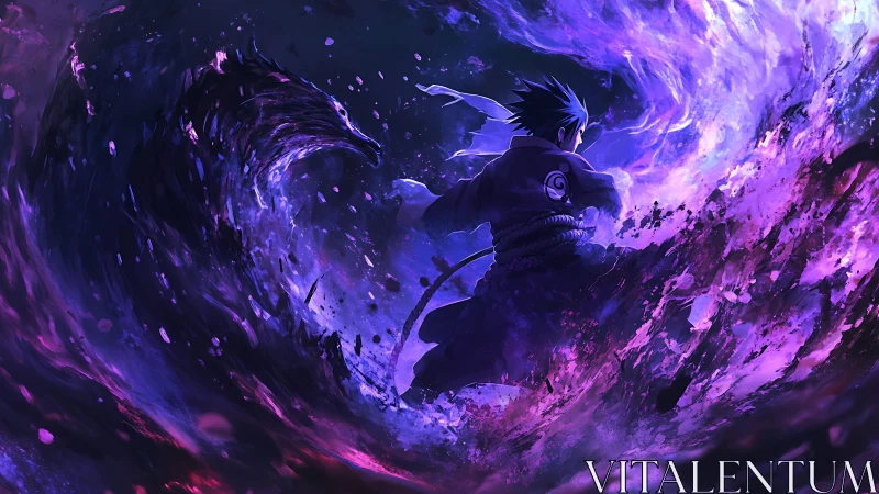 Chakra storm combatant amid fractal violet energy surge.