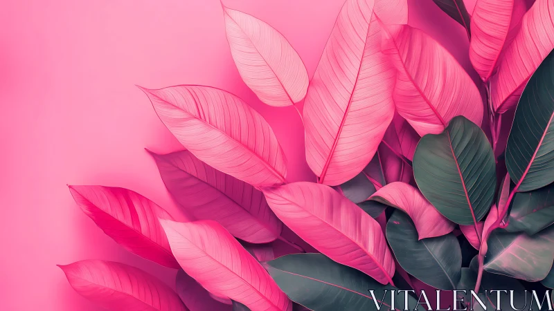 Bright pink tropical leaves against solid pink backdrop.