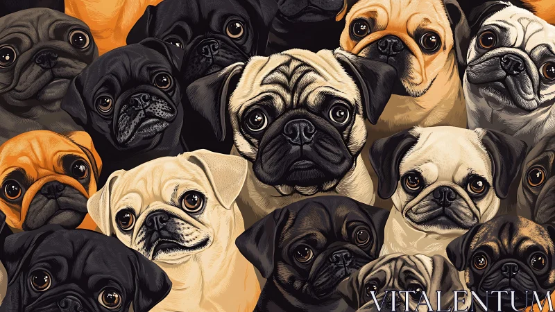 Compact digital portrait grid shows varied pug expressions