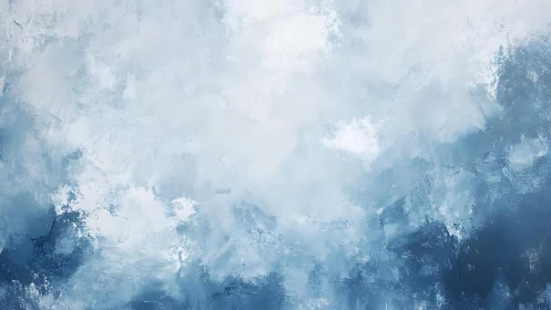 Abstract blue and white textured painting with soft brushstrokes.