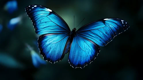 Iridescent blue butterfly rendered in high contrast realism