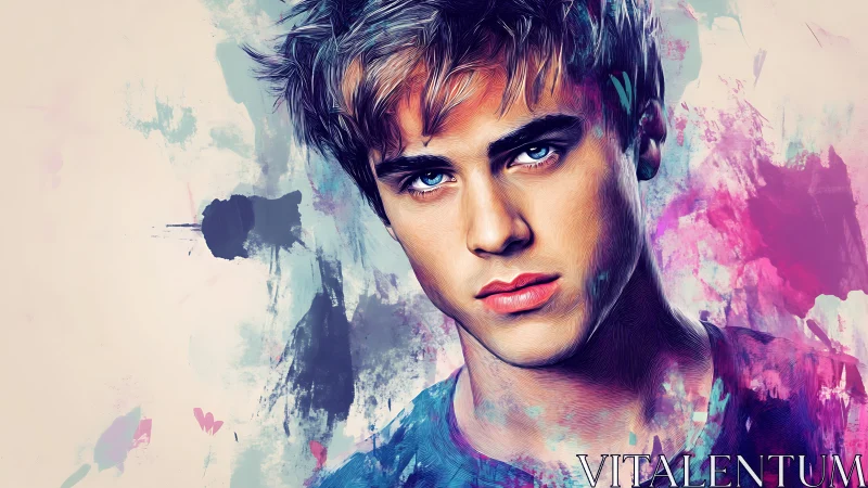 Digital portrait shows young man against abstract color background