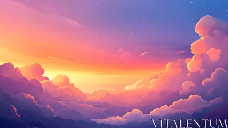 Sunset clouds blaze across sky in vivid pastel gradients.