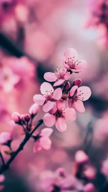 Pink Cherry Blossoms in Soft Focus Bloom.