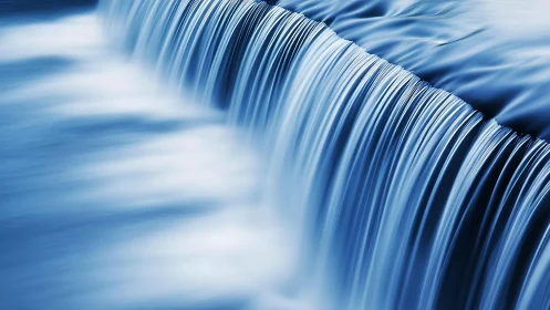 Tranquil Waterfall Close-Up in Soft Focus Blue Tones.