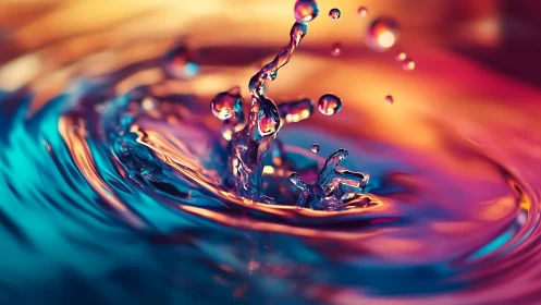 Iridescent water splash freezes in glowing neon gradients.