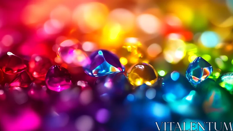 Colorful close up of glossy rainbow glass gems in light.