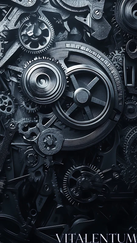 Interlocking metallic gears form dense mechanical arrangement