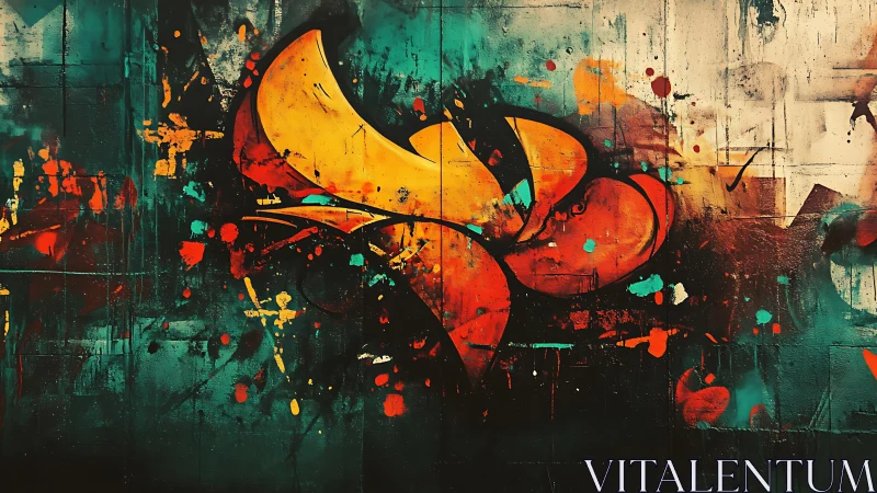 Neon graffiti bloom slices teal darkness with molten color.