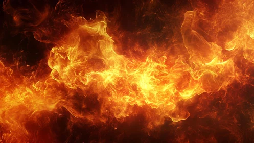 Intense swirling fire flames on black background, high-detail digital art.