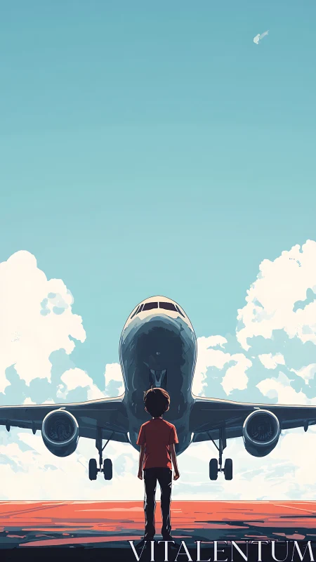 Runway daydreams beside a boy and his waiting airplane.