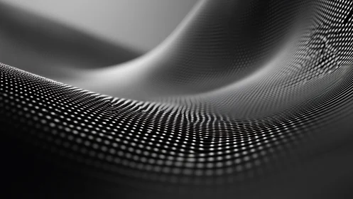 Monochrome wave grid with luminous digital particle field.