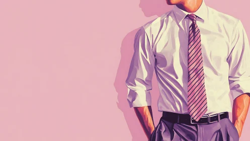 Stylish man in shirt and tie leans into soft pink minimalism