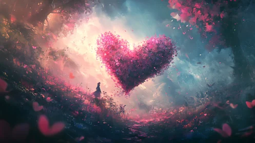 Heart-Shaped Nebula in Mystical Landscape.