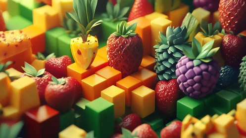 Vibrant geometric fruit landscape celebrates playful color contrasts