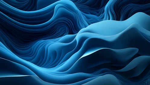 Tidal Blue Folds Flowing Through a Sculpted Digital Abyss.