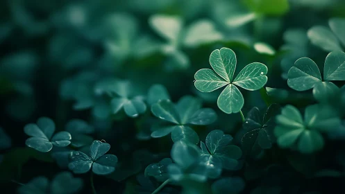 Macro study of green clover leaves in soft defocused field.