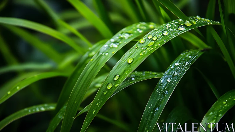 Close-up of wet green leaves with fresh water droplets.