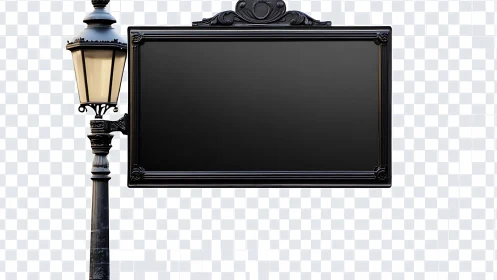 Vintage street lamp with ornate blank signboard frame