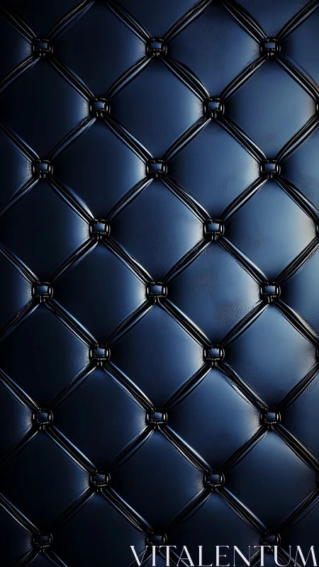 Deep blue tufted leather surface with glossy highlights.