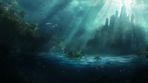 Sunlit underwater ruins reveal a majestic lost ocean city