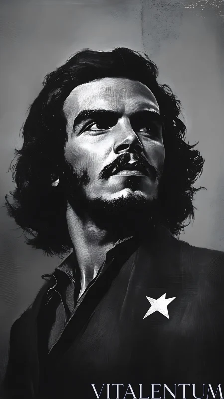 Resolute monochrome portrait with emblematic white star.