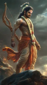 High-detail mythic archer rendered with cinematic volumetric lighting