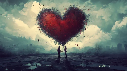 Lovers Beneath Fractured Heart. Digital Romance.