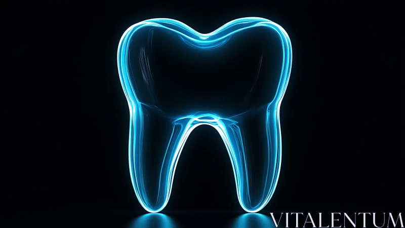 Glowing neon tooth outline forms sleek dental technology icon