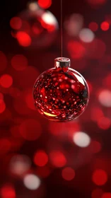 Crimson holiday bauble drifting in a galaxy of festive bokeh.