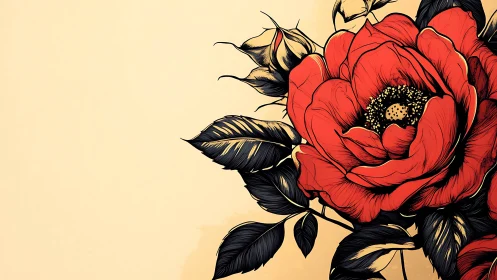 Scarlet ink-bloom rose leaning into a golden hush.