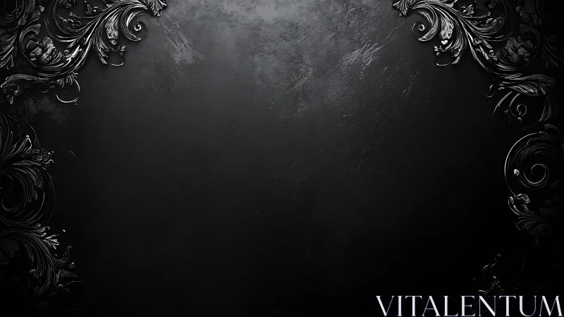 Ornate black baroque frame on textured matte backdrop.