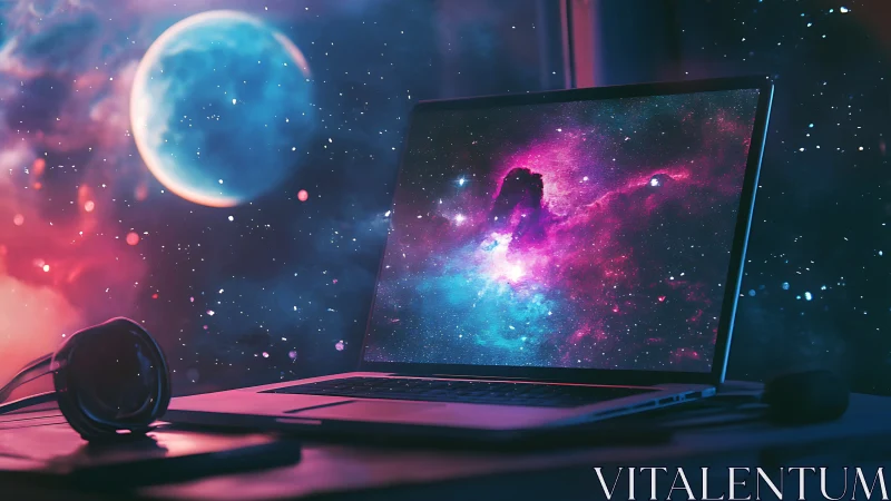 Stargazing from your laptop, where distant galaxies glow.