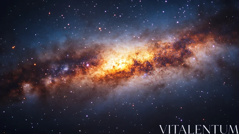 Brilliant galactic core glows amid dense star field of space.