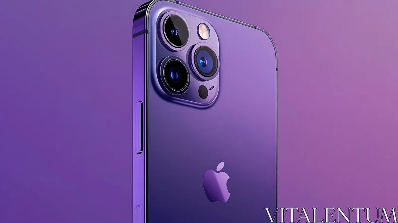 Purple iPhone 14 Pro smartphone displayed against matching gradient background