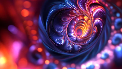 Hypnotic neon fractal vortex swirls with radiant light cores.