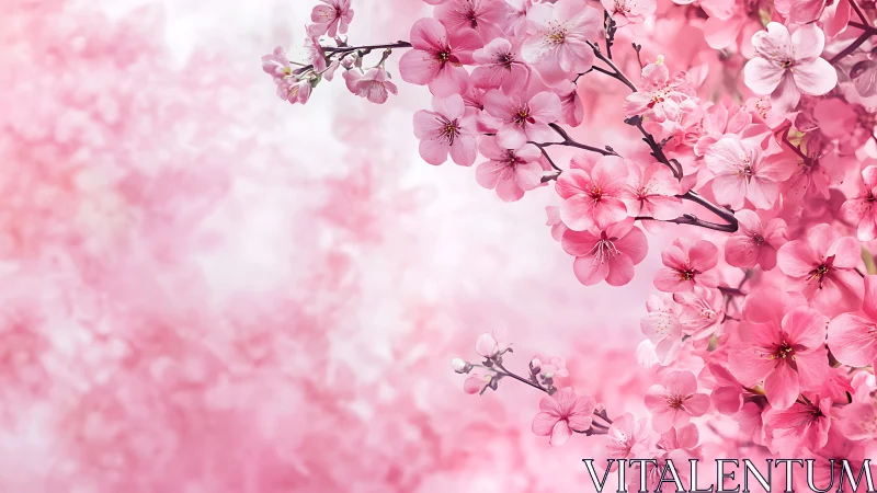 Cherry Blossom Cascade with Blurred Pink Bokeh Background