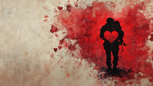 Armored Heart: Love's Silhouette in Crimson Fire