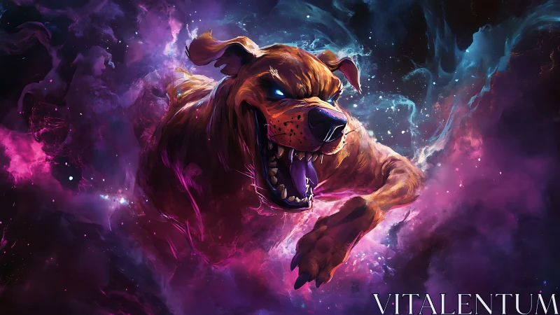 Cosmic predator hound in neon nebula, dynamic digital painting.