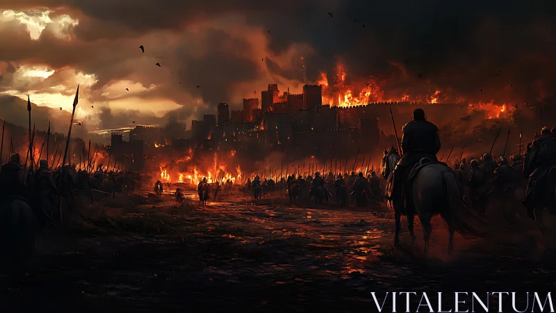 Stormlit siege lines before a burning kingdom&rsquo;s last stand.