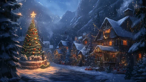 Snow-dusted village hushes under a storytelling Christmas tree