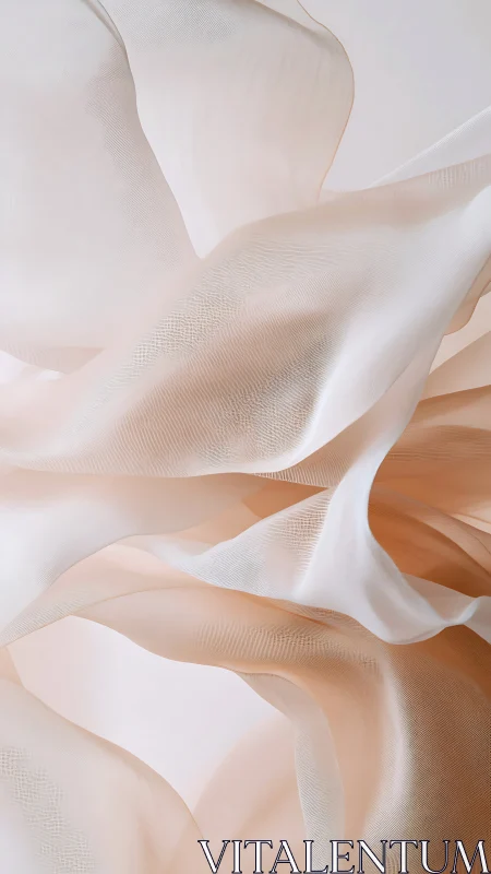 Translucent peach textiles form layered, undulating abstract planes